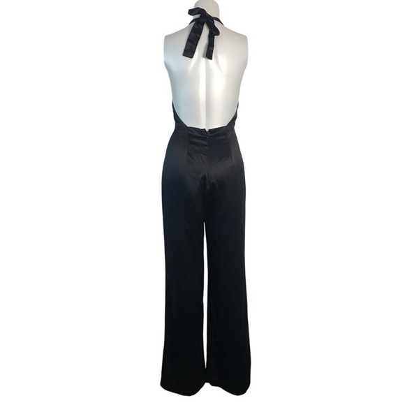 NASTY GAL BLACK SATIN WIDE LEG HALTER‎ JUMPSUIT Size Small - Picture 4 of 5